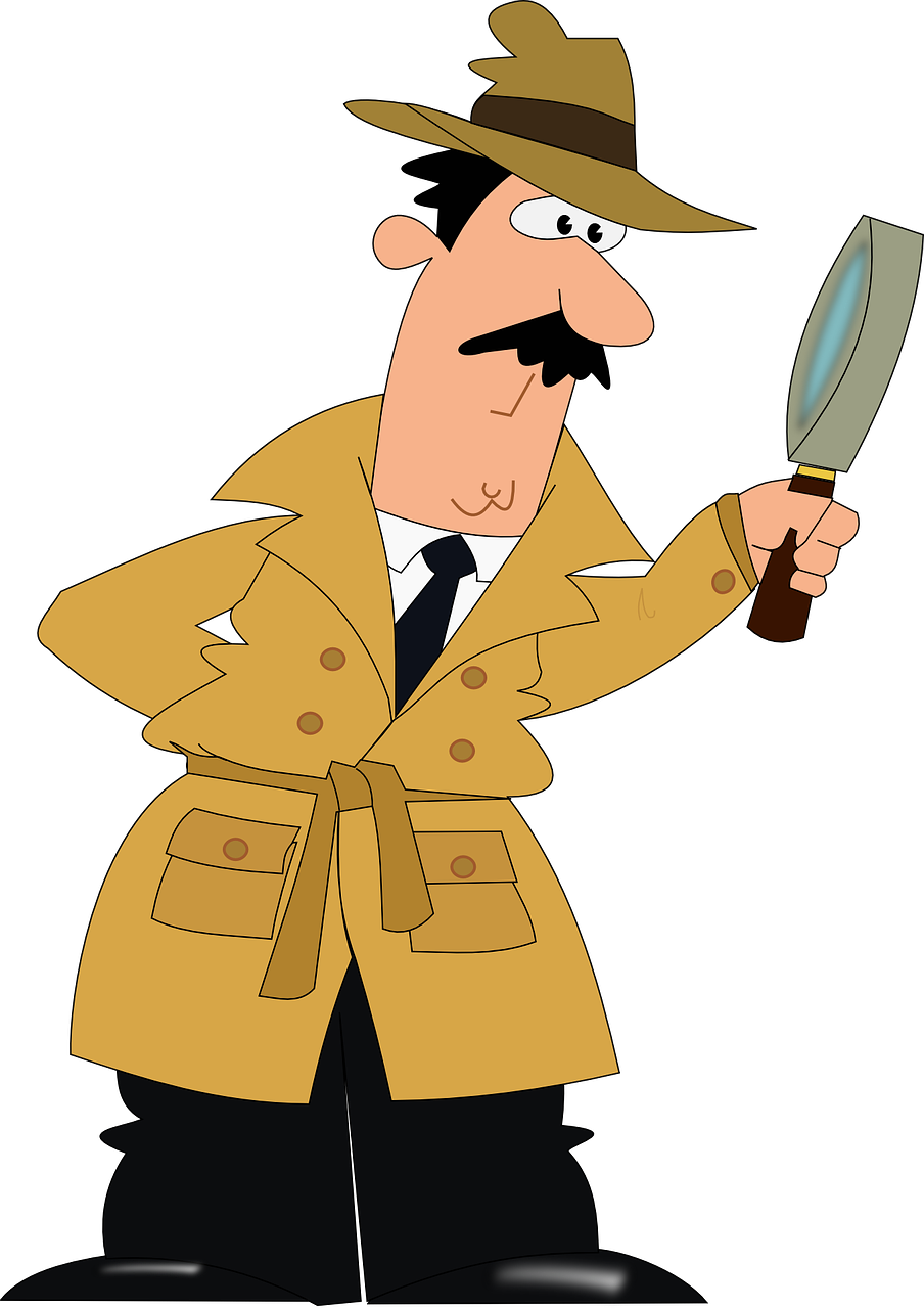 Cartoon detective with a magnifying glass