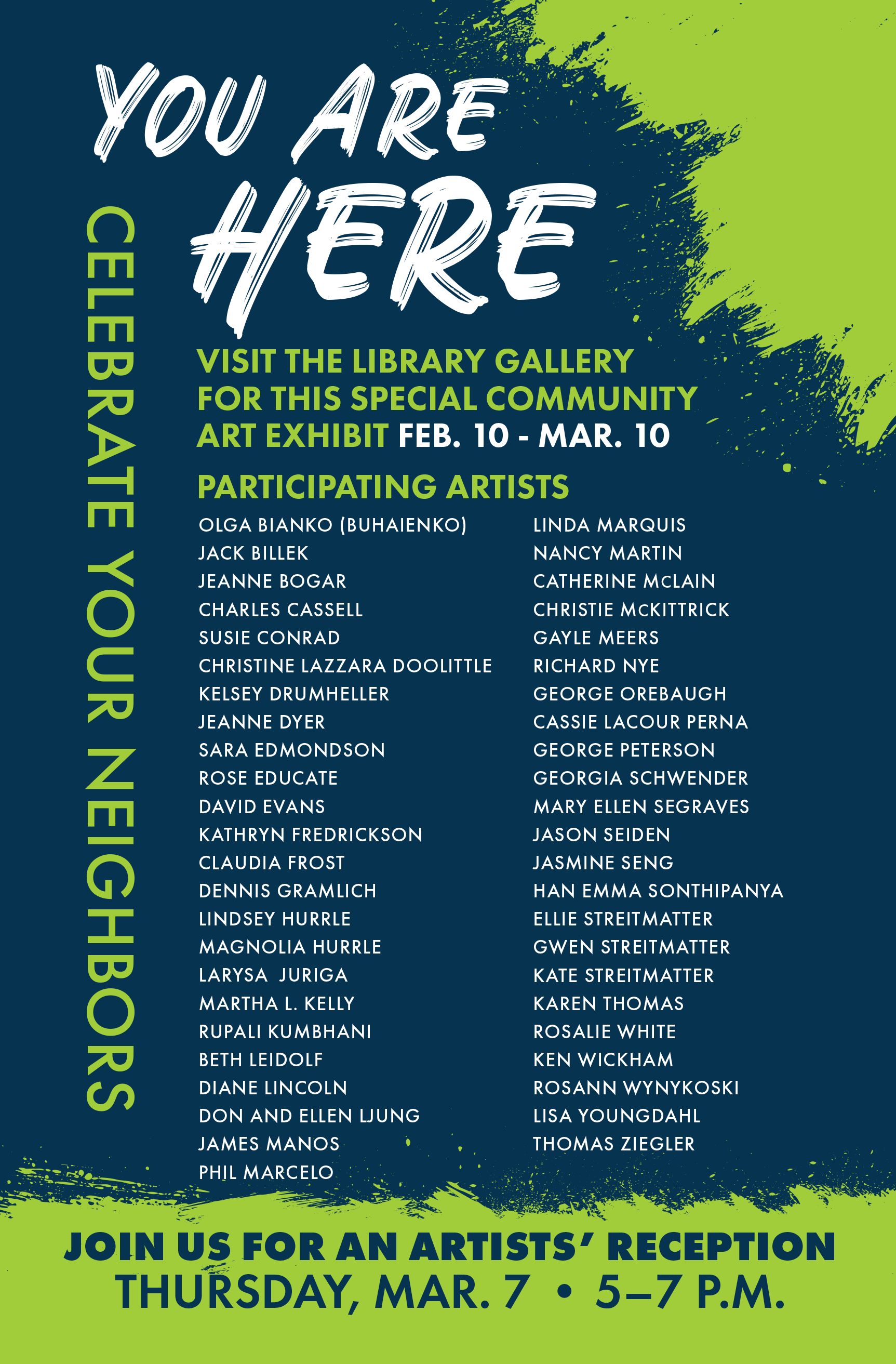 List of participating artists in the You Are Here Art Show