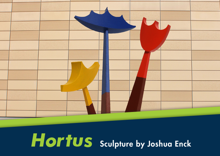 A 3D render of the Hortus statue, with text underneath reading Hortus Sculture by Joshua Enck