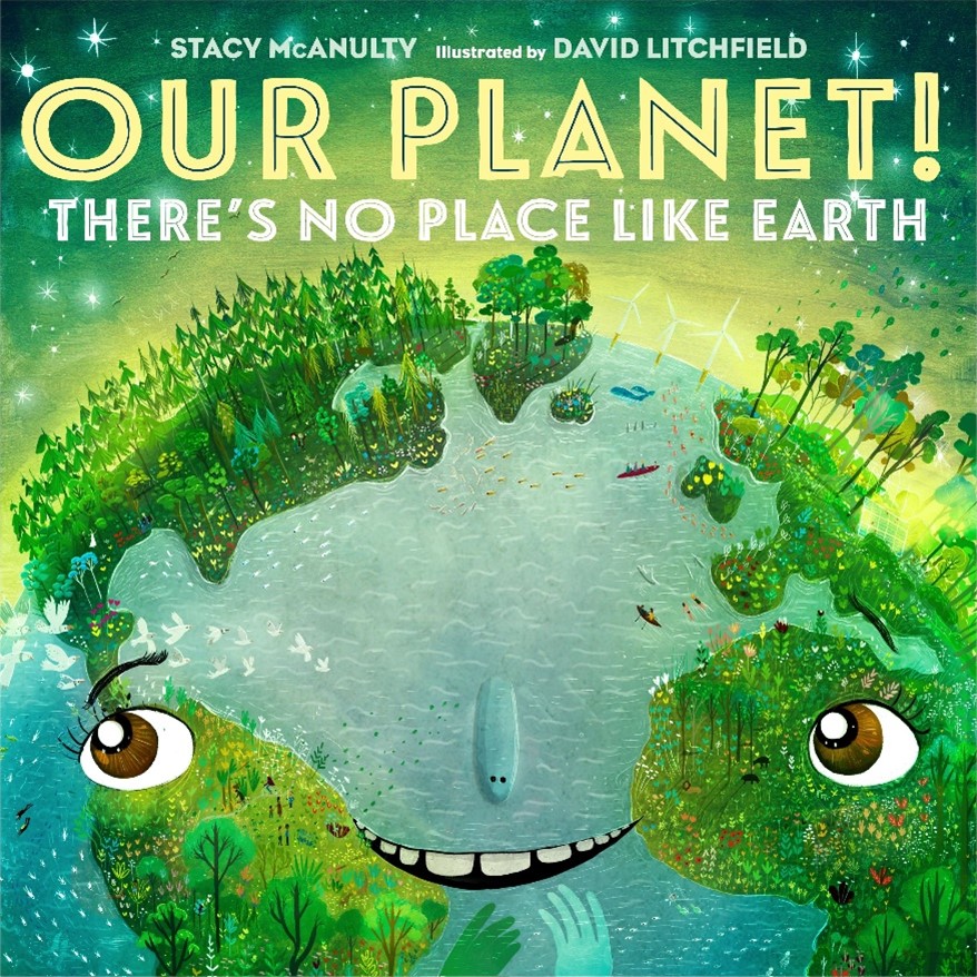 Illustration of a smiling planet Earth