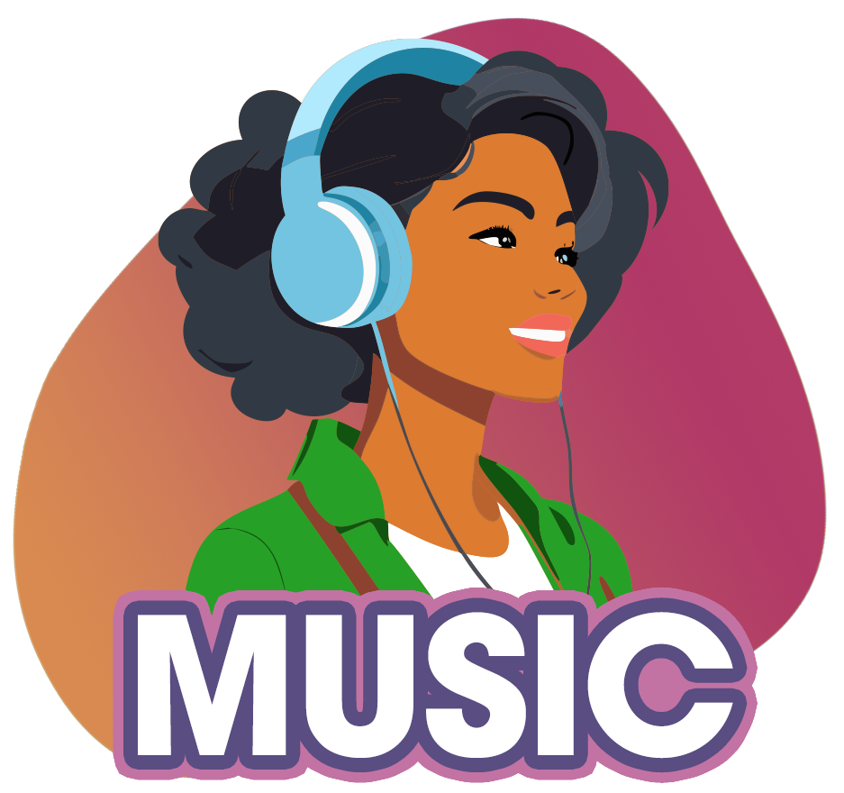 Illustration of woman listening to music