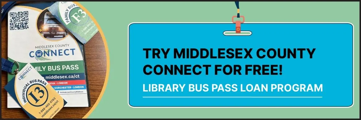 A photo of the library bus passes, made into a banner with some text.