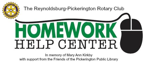 The Reynoldsburg-Pickerington Rotary Club Homework Help Center. In memory of Mary Ann Kirkby with support of the Friends of the Pickerington Public Library.