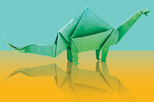 An origami paper dinosaur.