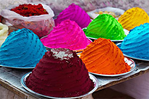 Colorful piles of pigment for Holi festival