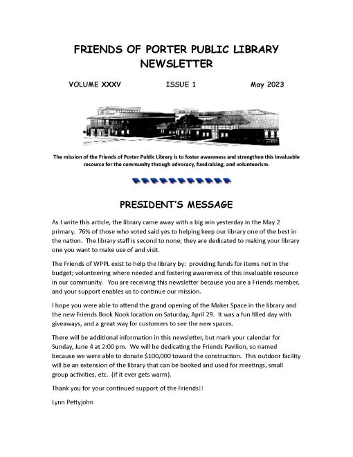 Friends Newsletter first page
