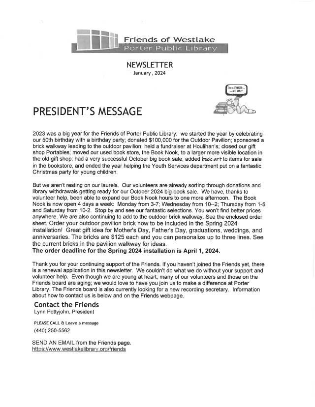 Friends Newsletter first page