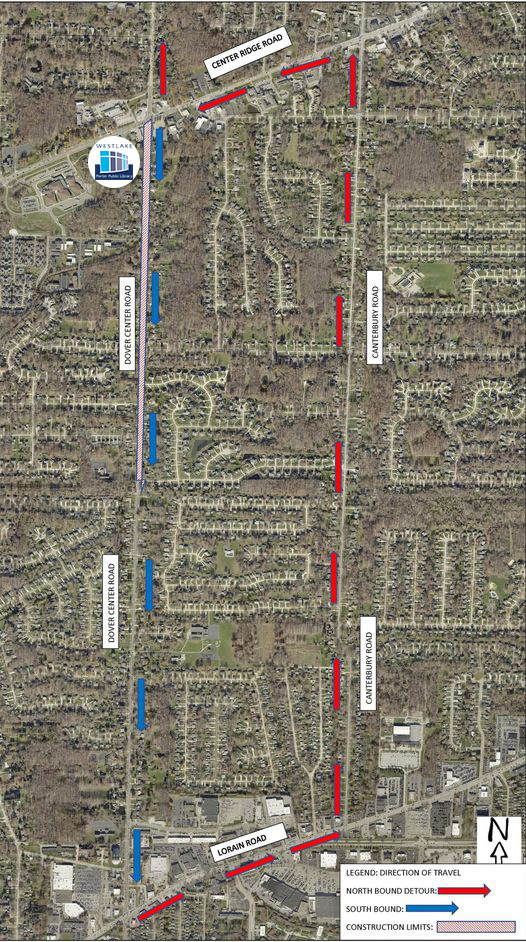 Map of Dover Center Road detour with WPPL marked