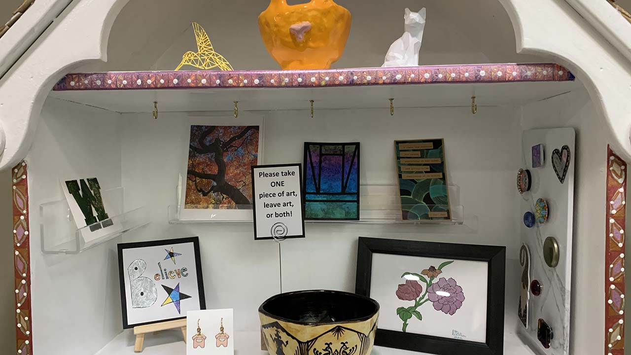 Close-up of the Little Free Art Gallery at WPPL
