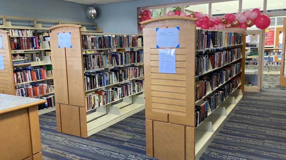 Shelves of books inside the new Book Nook
