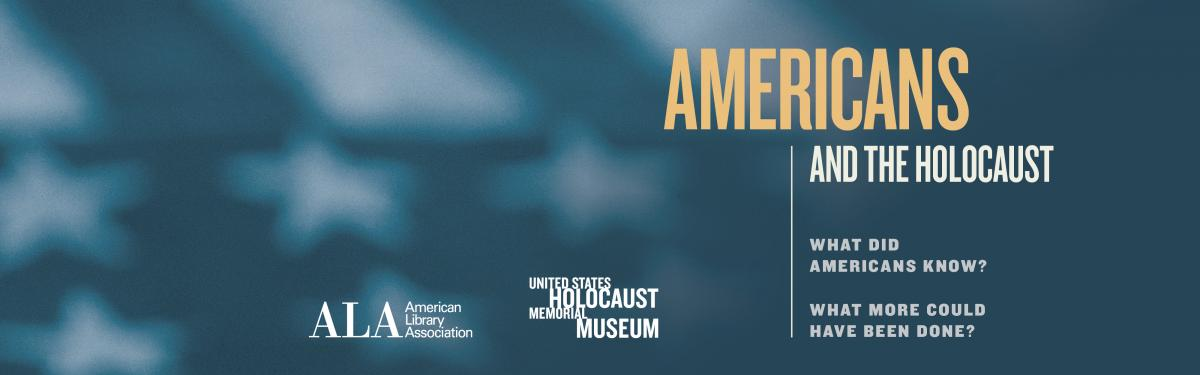 Banner for Americans and the Holocaust Exhibit at Main Library