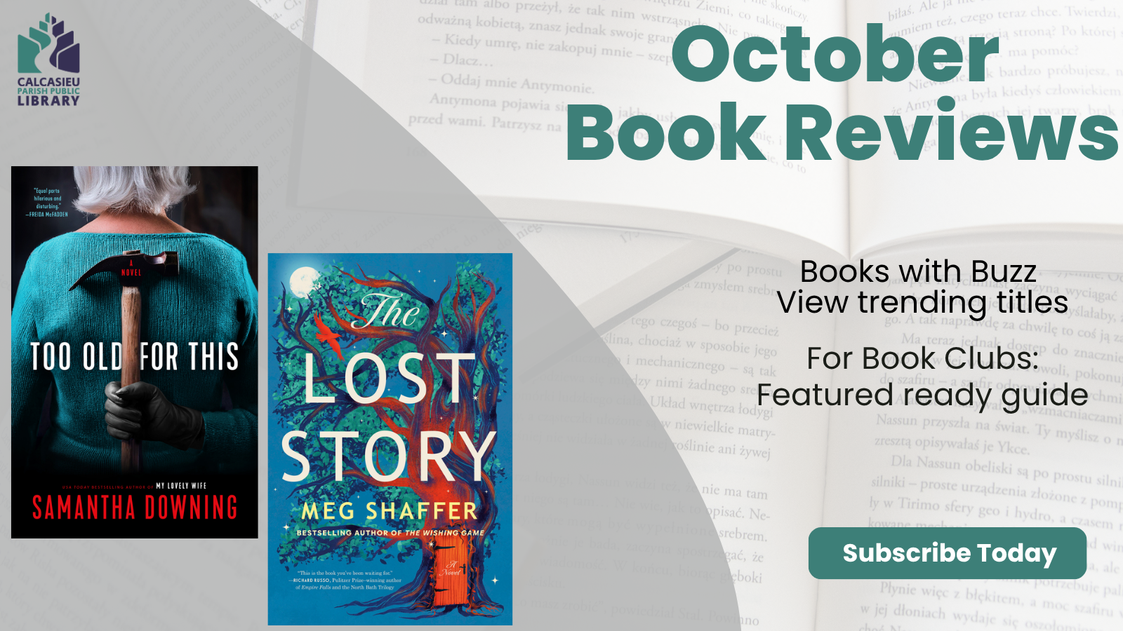 CPPLReads October 2026 book reviews Banner for “October Book Reviews” featuring two book covers, brief promo text, and a “Subscribe Today” button.