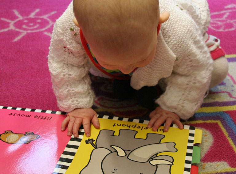 Baby reading a picture book 