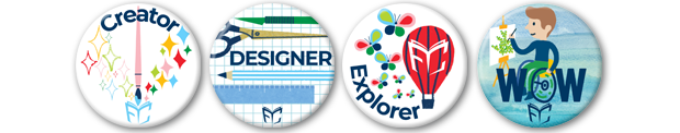 Collage of the Creator, Designer, Explorer, and Wow buttons