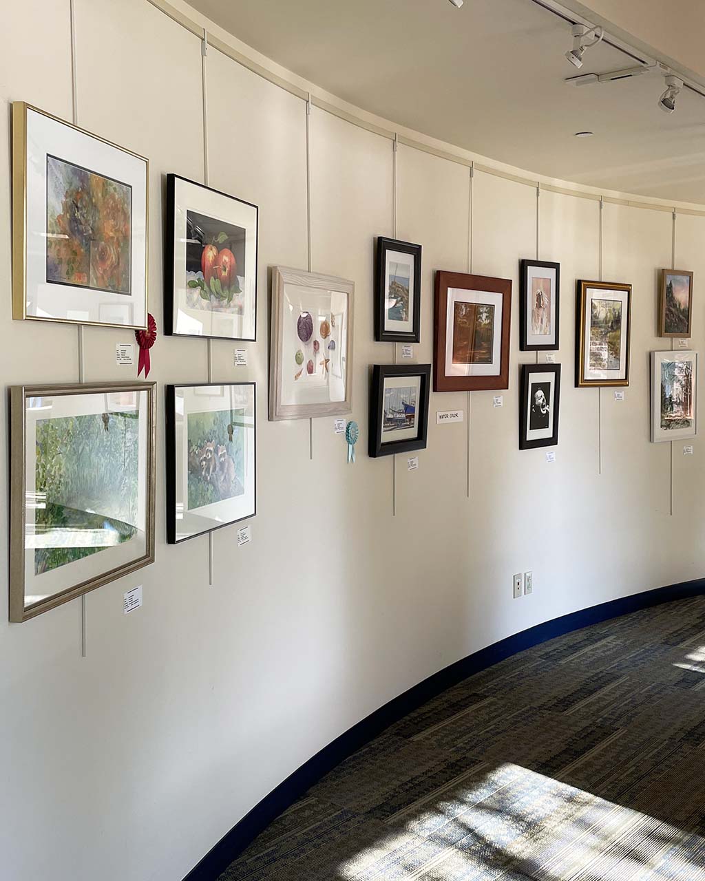 Gallery wall with Community of Fine Arts show display in 2022
