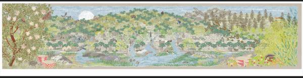 mural of Berkeley depicting waterways, illustrations of people and local plants and animals